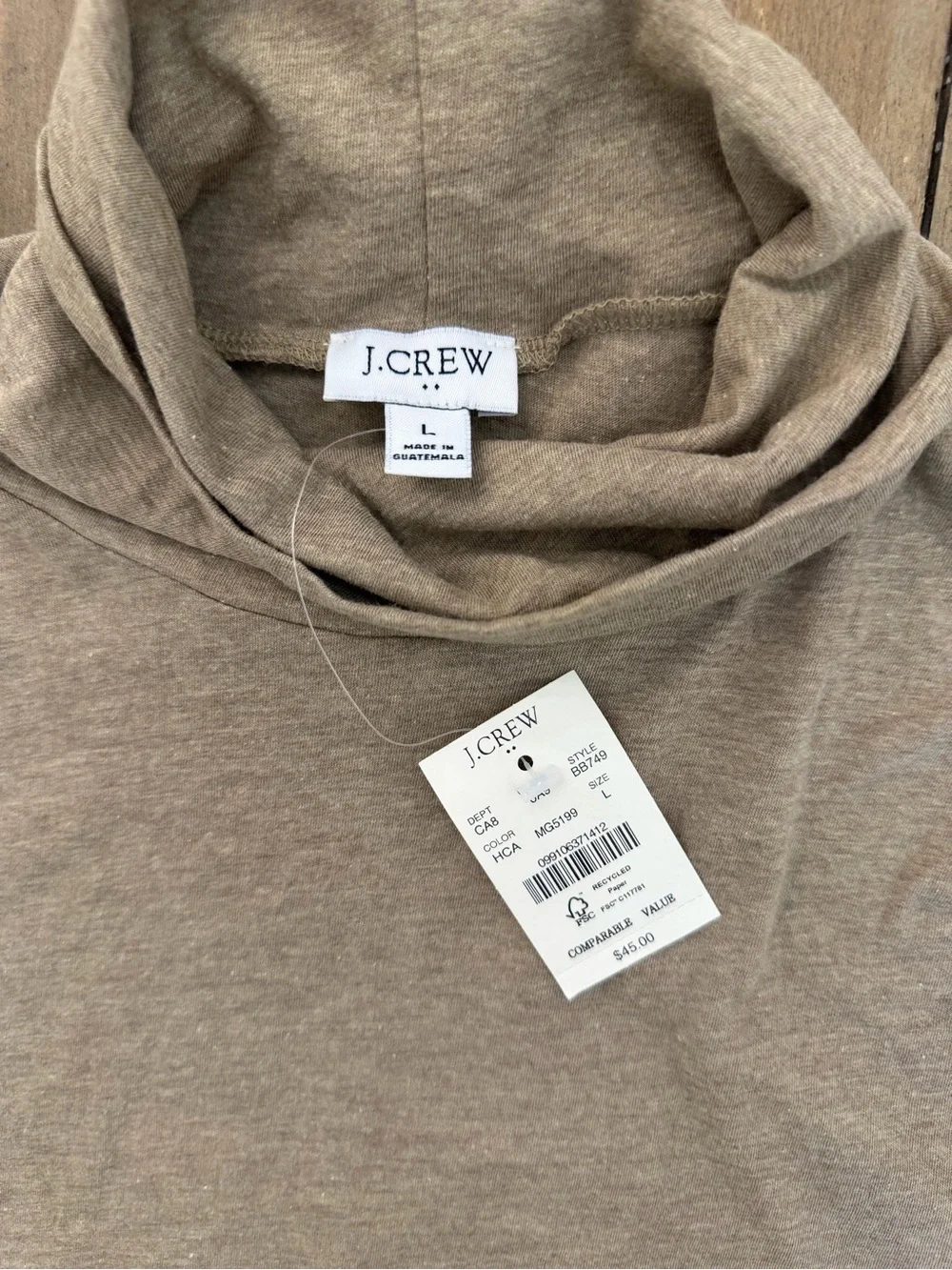 J crew NWT lightweight, long sleeve turtleneck LG neutral minimalist layering